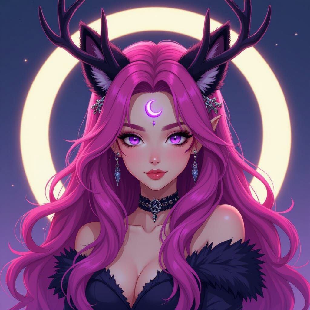 Manga-Style Woman with Pink Hair and Wolf Features
