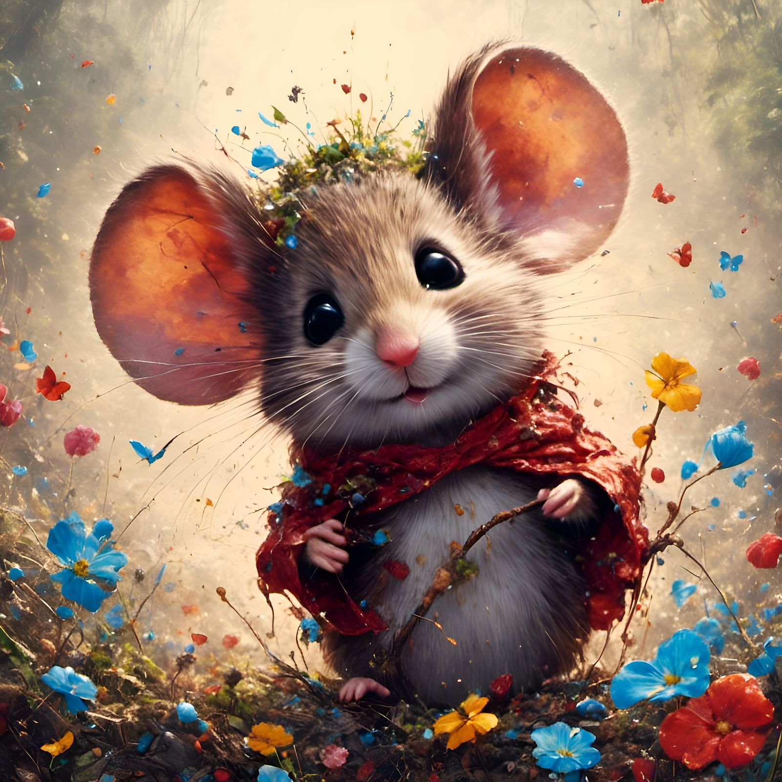Adorable Mouse Portrait in Graffiti Cartoon Style