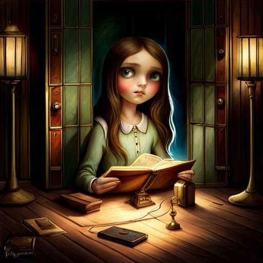 Girl in Attic, Watercolor Storybook Illustration