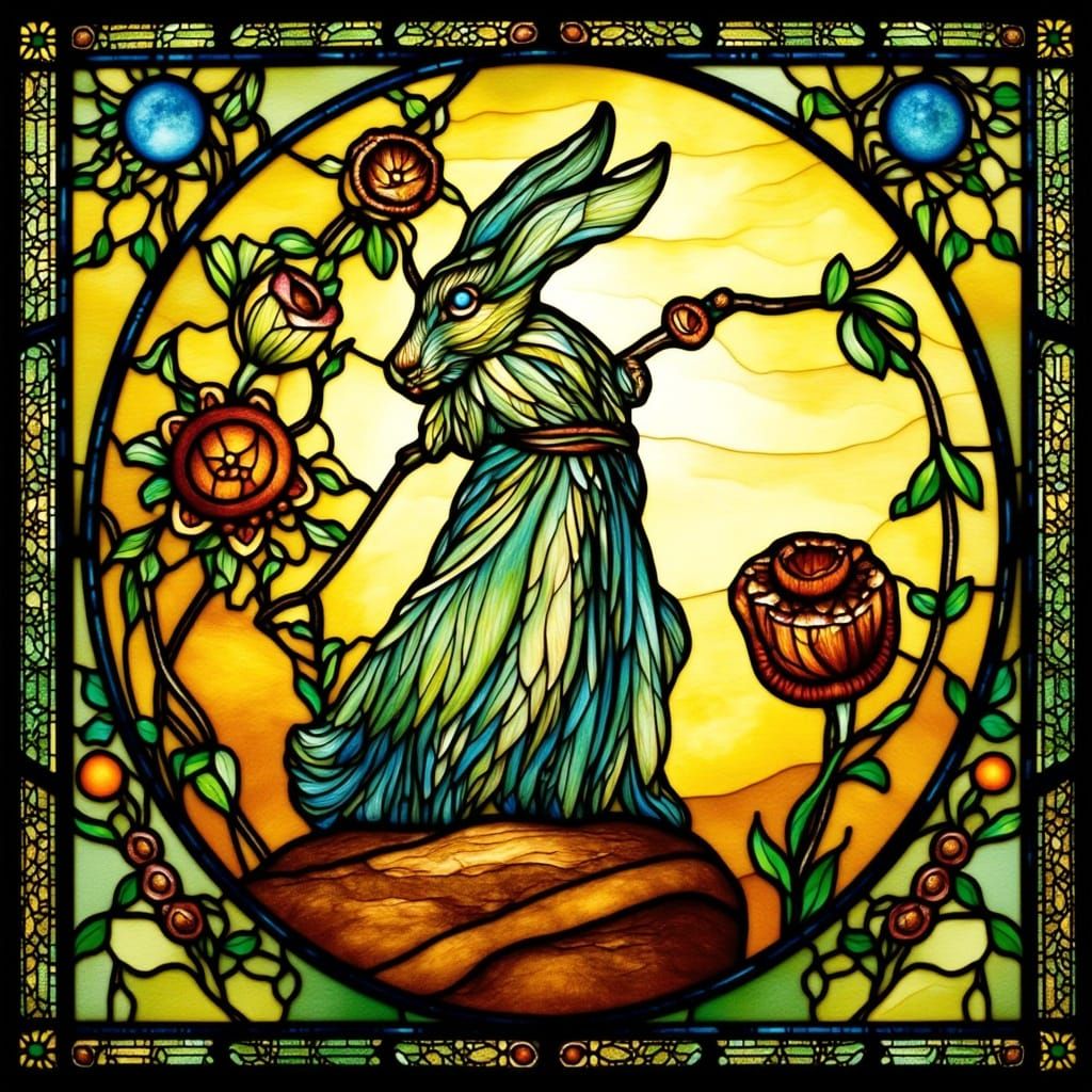 Ethereal Stained Glass Panel in Art Nouveau Style