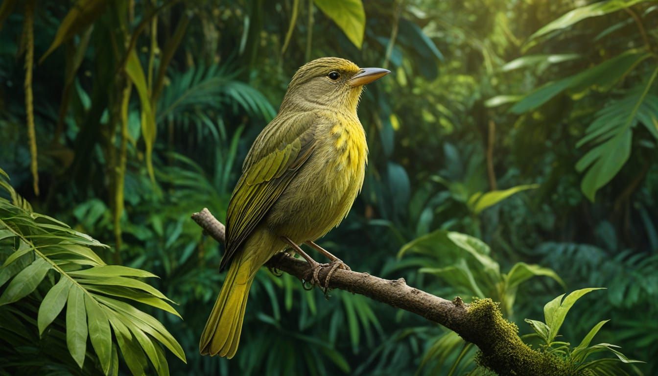Yellow-Bearded Greenbul in Lush Jungle, Splash Art Style