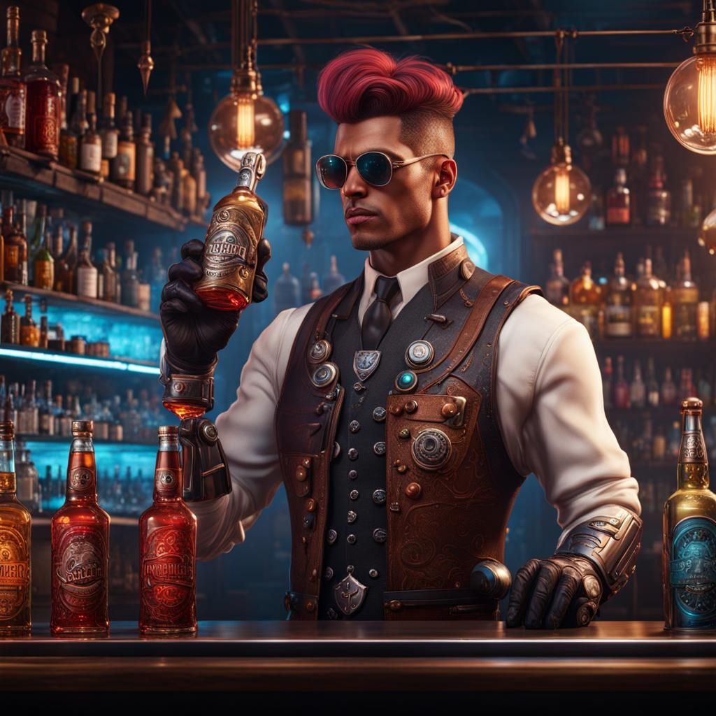 Cyborg Bartender Concept Art in Unreal Engine 5
