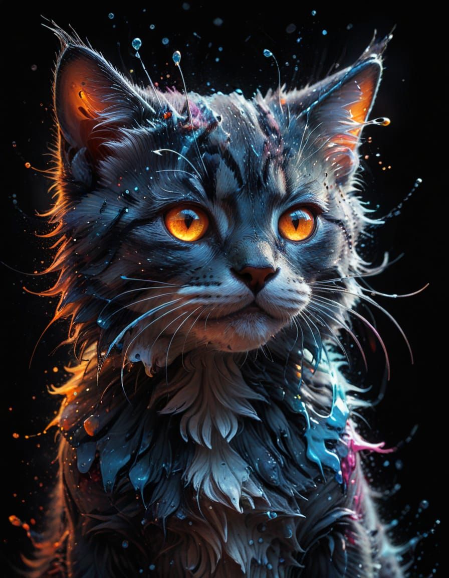 Cute Kitten in Vibrant, Hyper-Realistic Manga Style