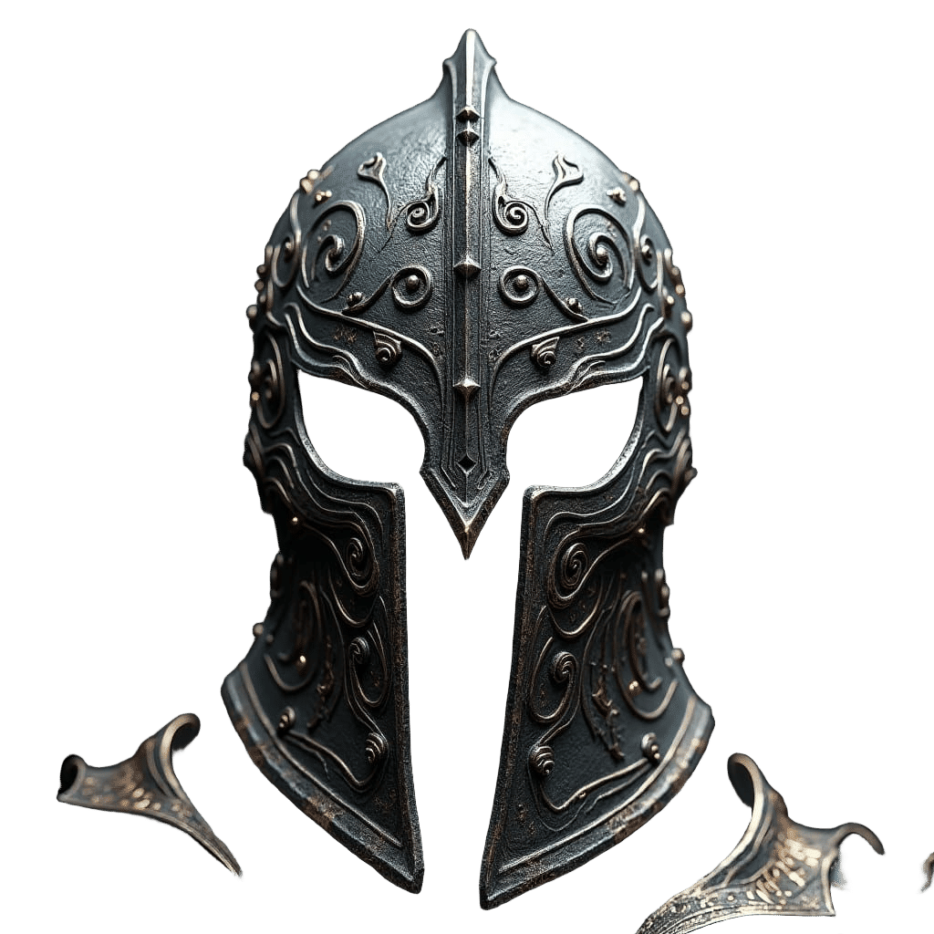 Onyx Battle Helm with Runes, Hyperrealistic Fantasy Art