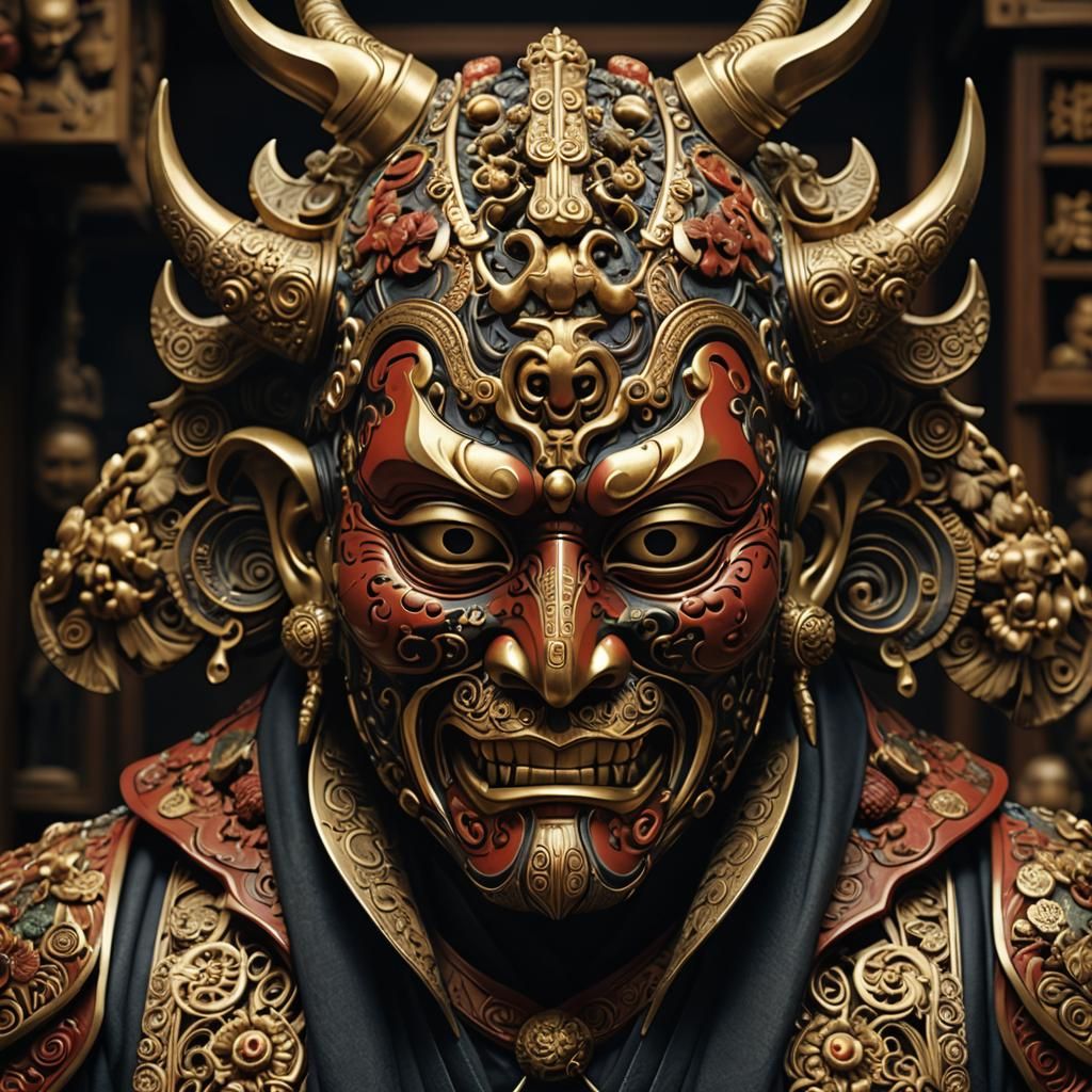 Dramatic Netsuke Mask in Digital Matte Painting