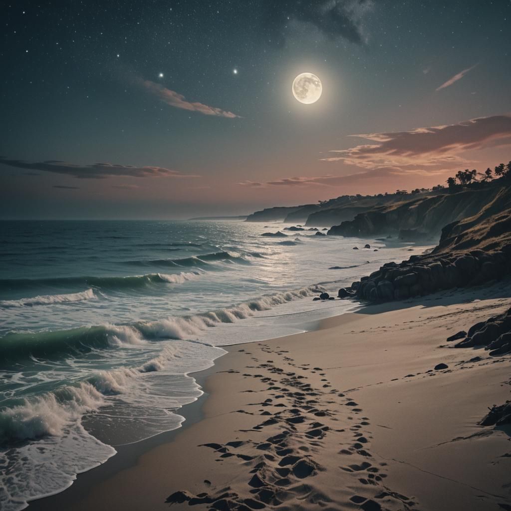 Dramatic Sea Waves Under Nebula Sky