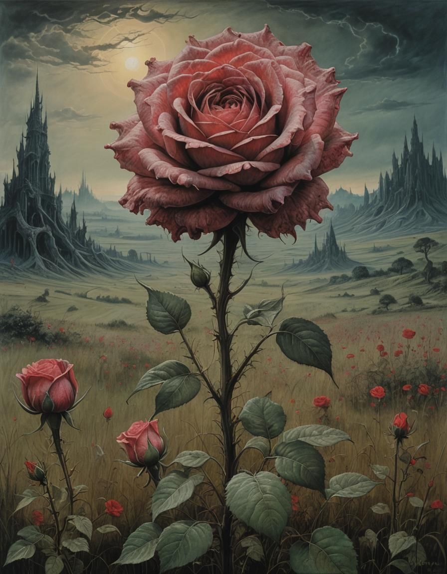 Giant Rose in Surrealist Dry Pastel Style
