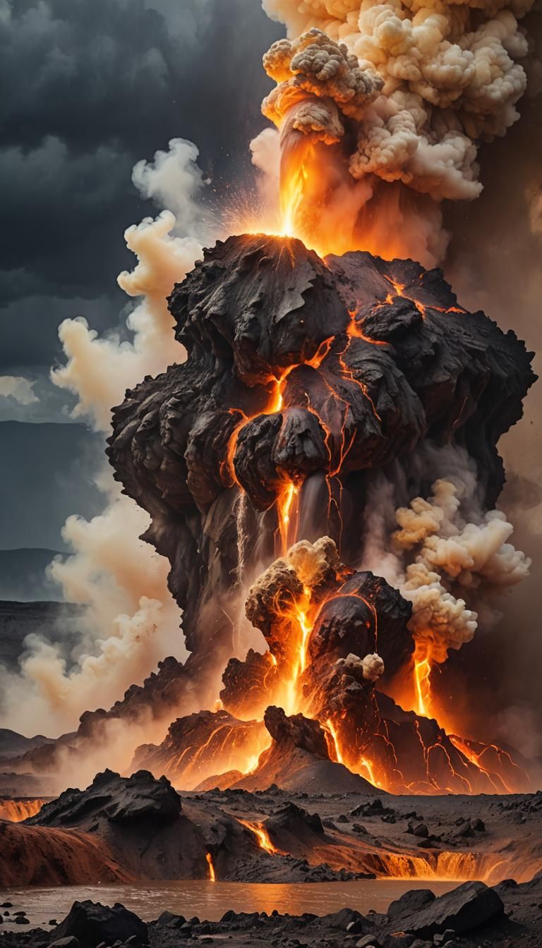 Fiery Volcanic Eruption in Romantic Style