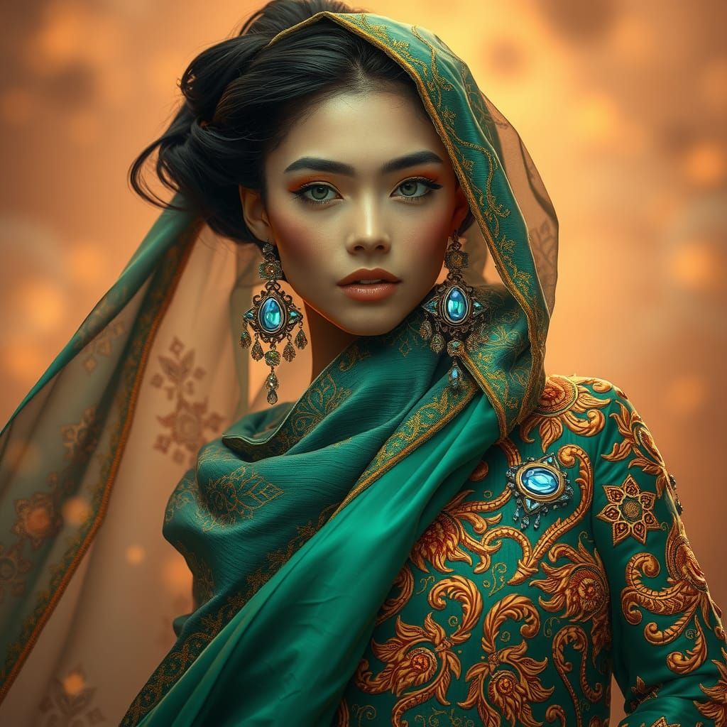 Woman in Futuristic Attire: Photorealistic Matte Painting