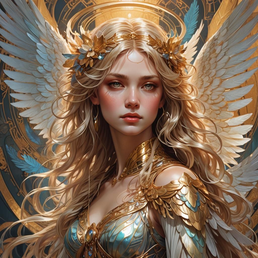 Ethereal Cherub Portrait in Art Nouveau Style