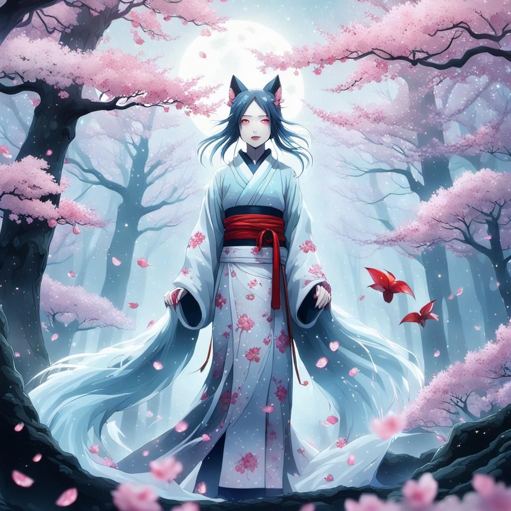 Yuki Onna and Kitsune in Misty Forest