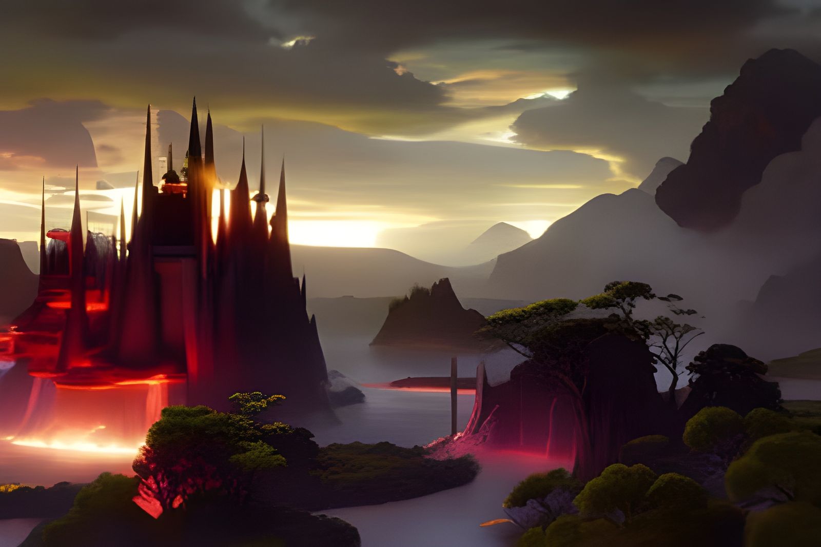 Volcanic Eruption in a Cinematic Fantasy Landscape