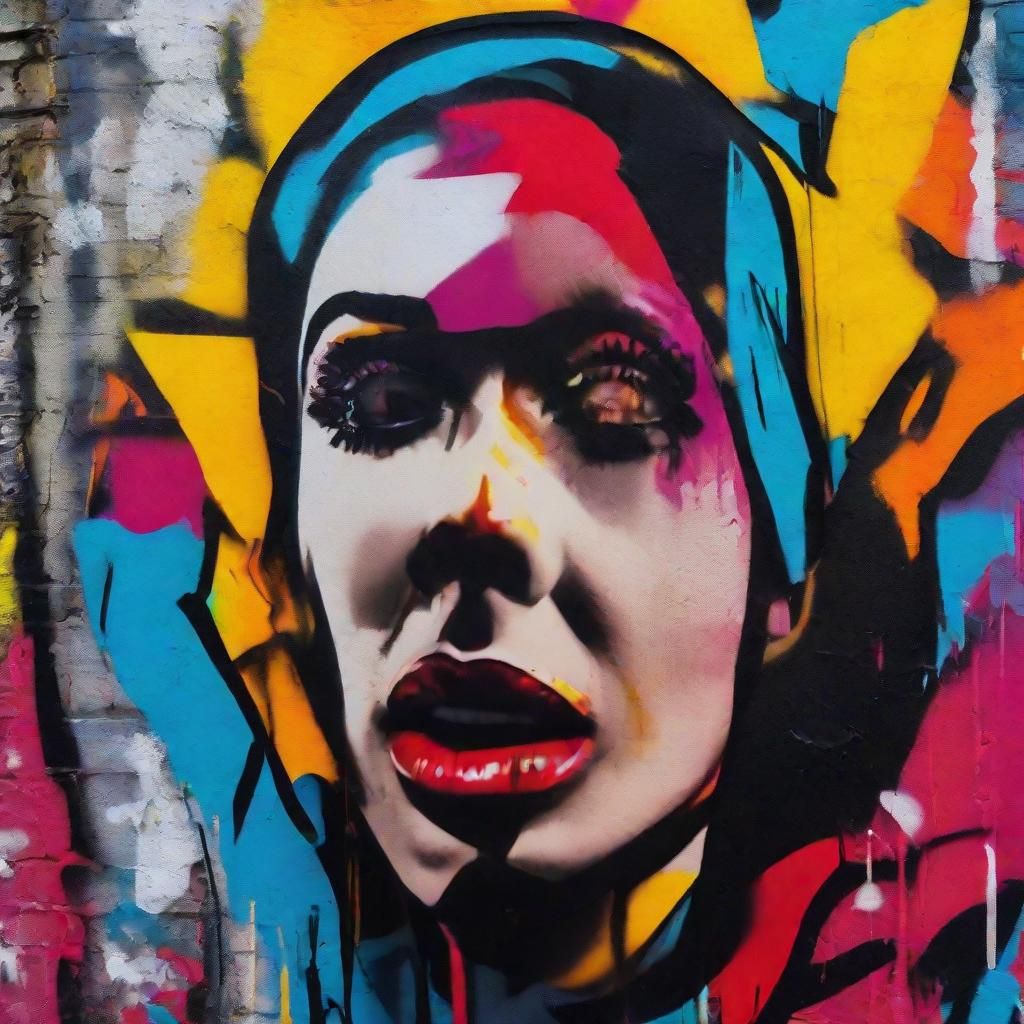 Street Artist Tagging Wall in Vibrant Pop Art Style
