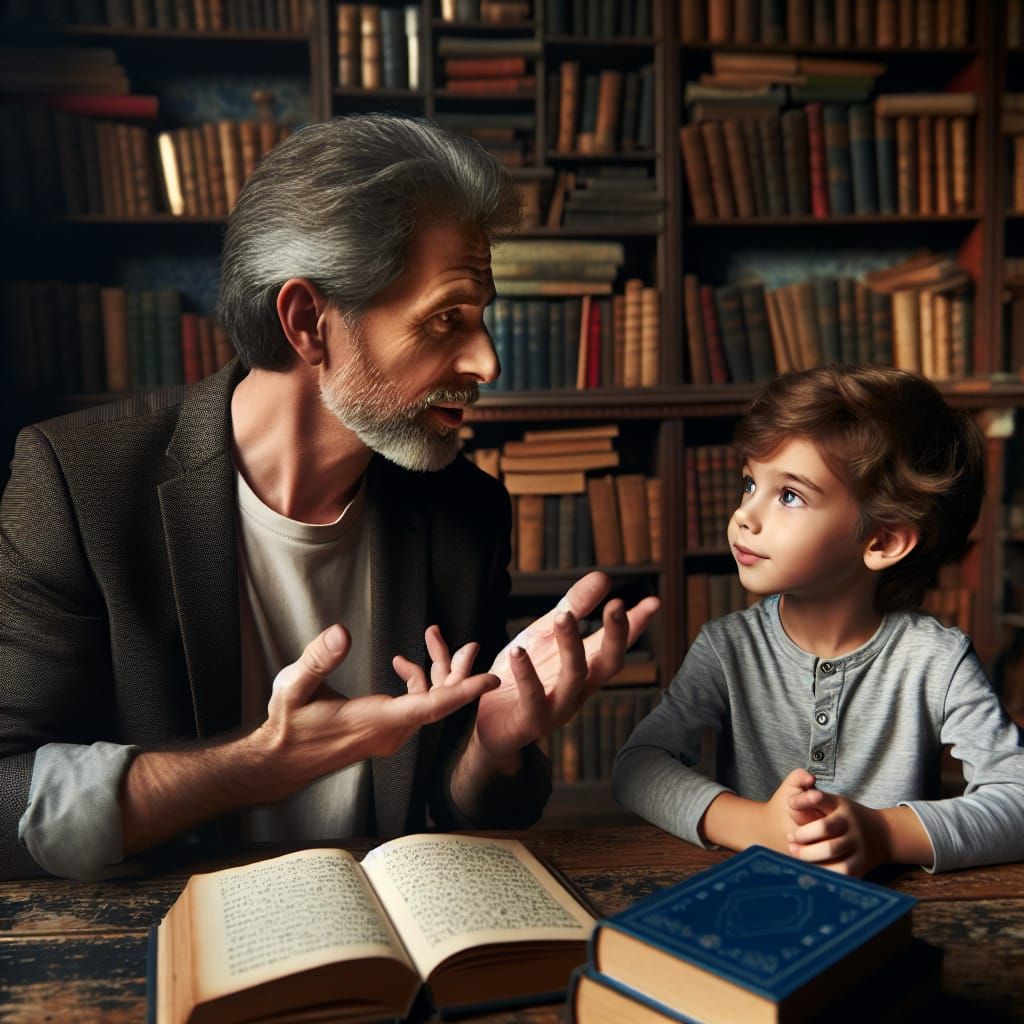 Writer Shares Wisdom with Son in Cozy Library