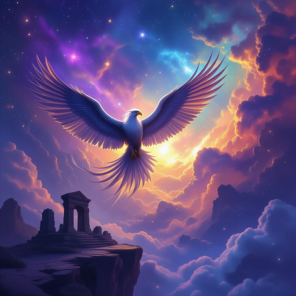 Majestic Griffin Soars Through Cosmic Nebula