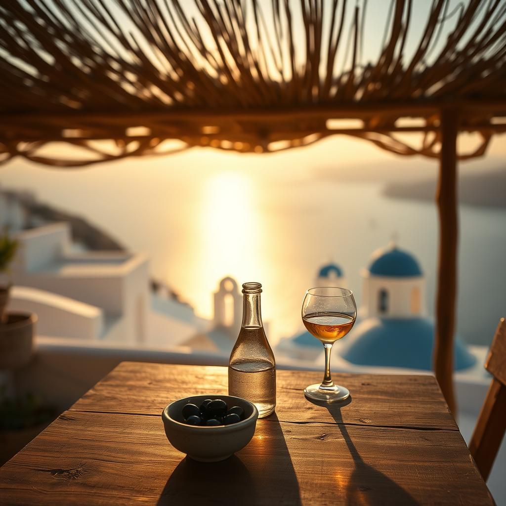 Greek Island Sunrise with Ouzo Still Life