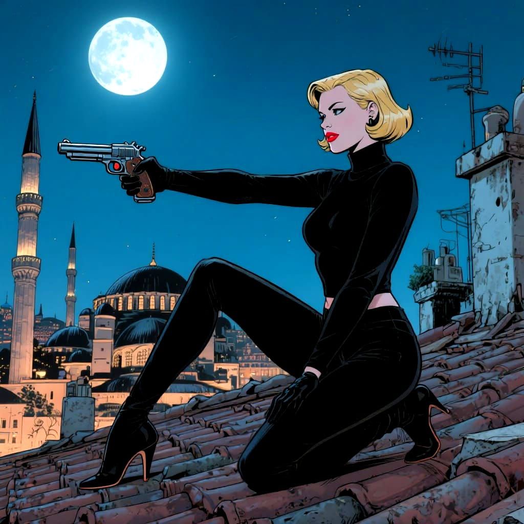 Istanbul Noir: Woman with Walther Pistol in Moonlight