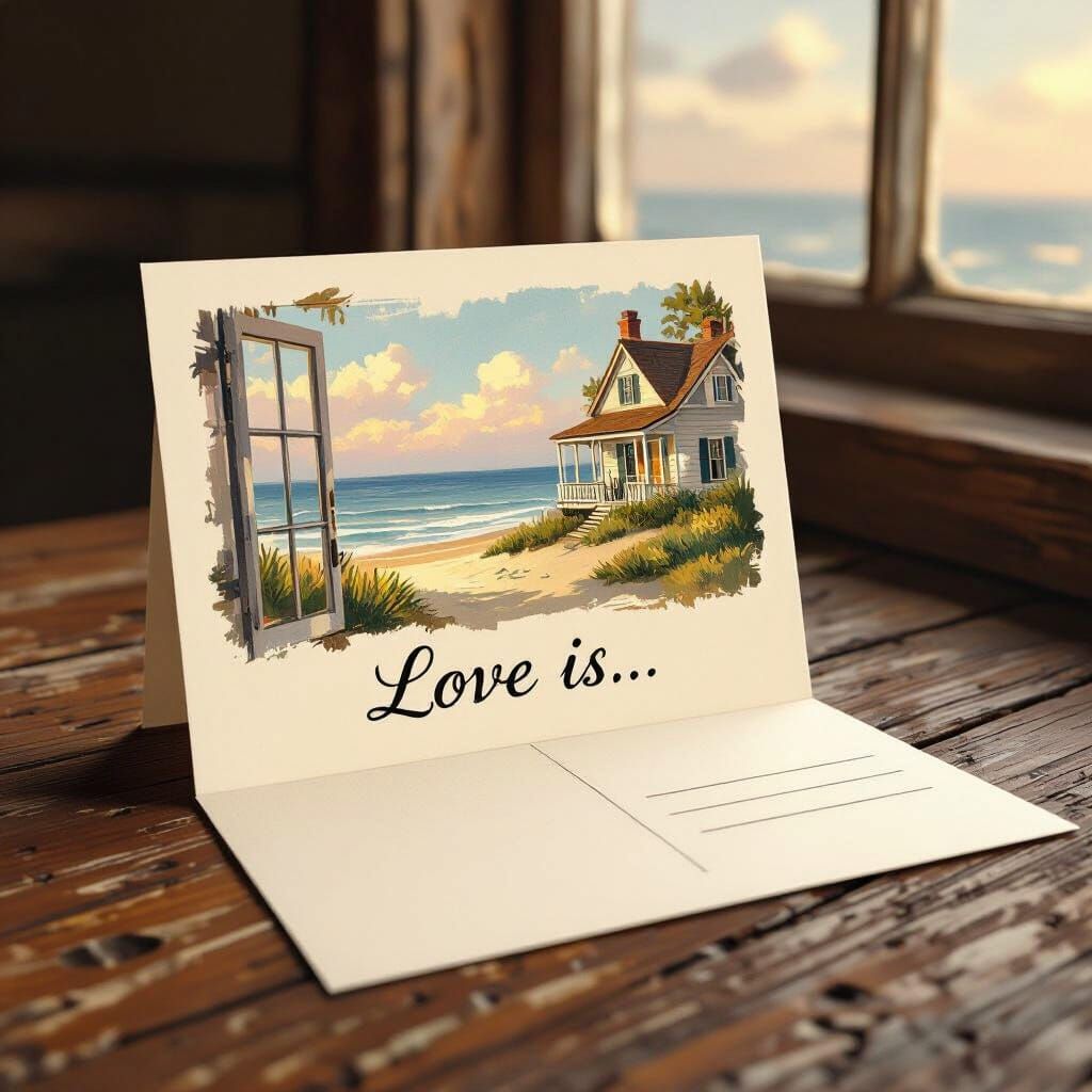 Love is.. Postcard: Beach House Window View