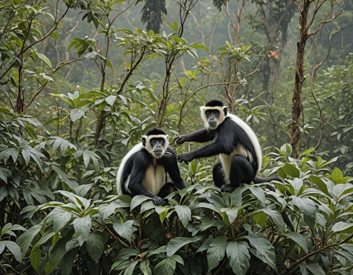 Colobus Monkey in Monstera: Tachisme Brushwork