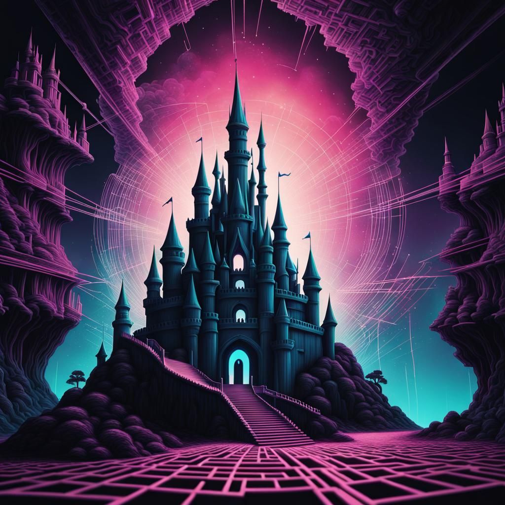 Magical Sci-Fi Castle in Surreal Vaporwave Style