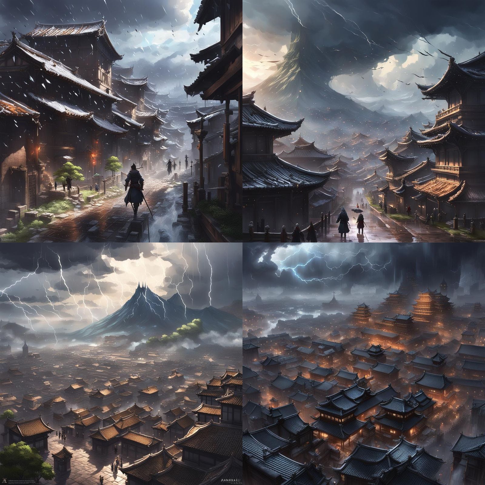 Feudal City Destroyed in Anime Style