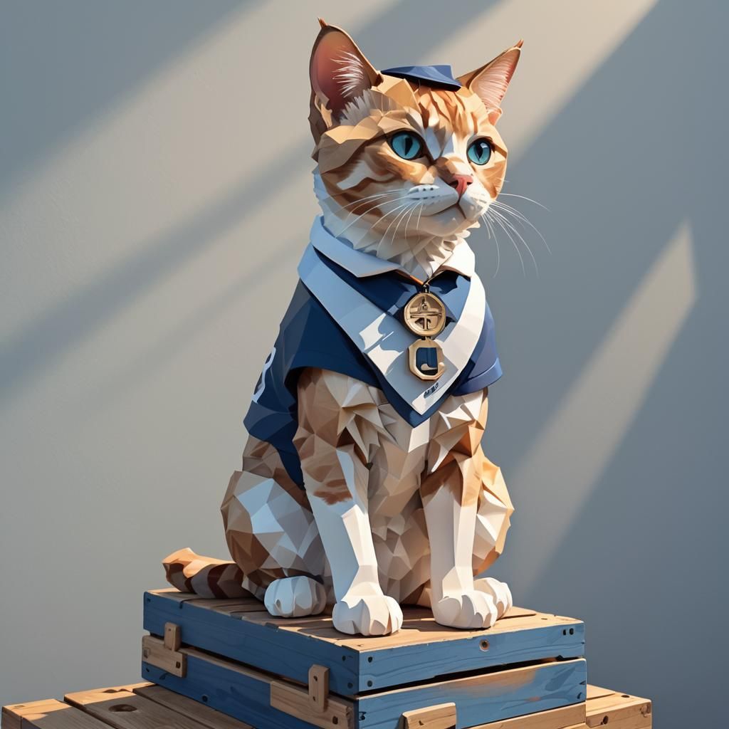 Cat in Sailor Suit: Low-Poly 3D Art