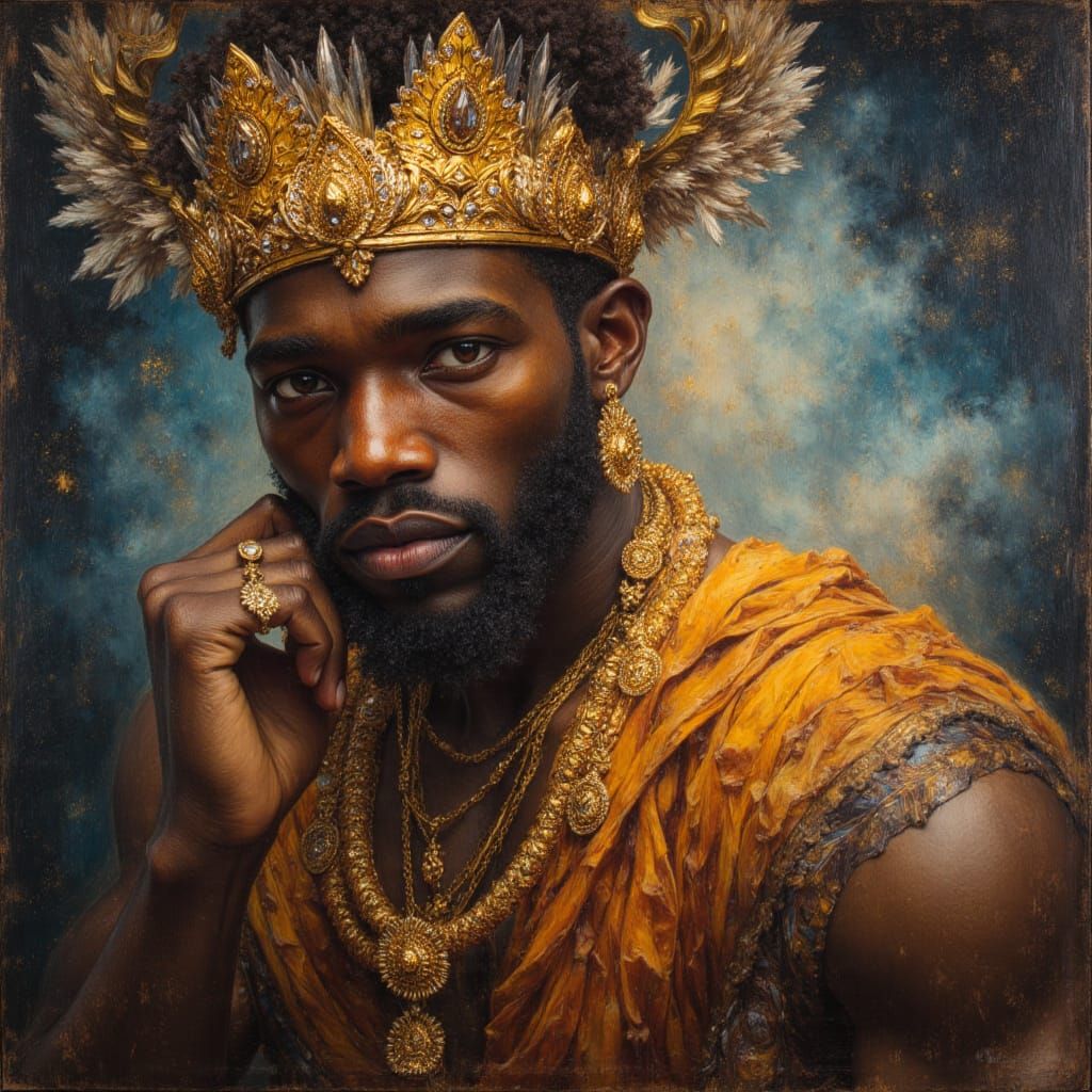 Black Male God King Portrait in Oil Painting Style