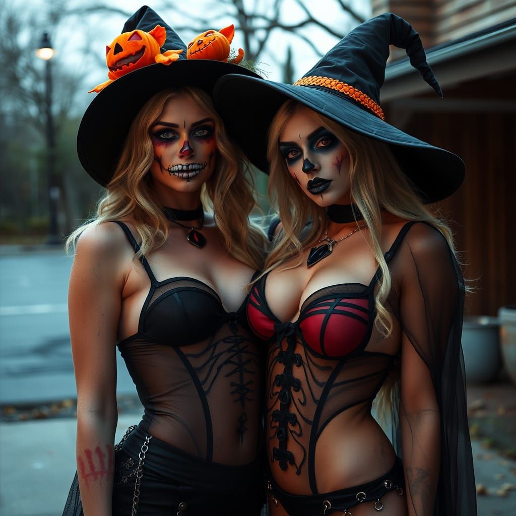 Sexy Lesbian Halloween Scene - Realistic Photography
