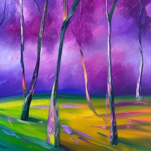 Purple Sky and Trees in Expressionist Style