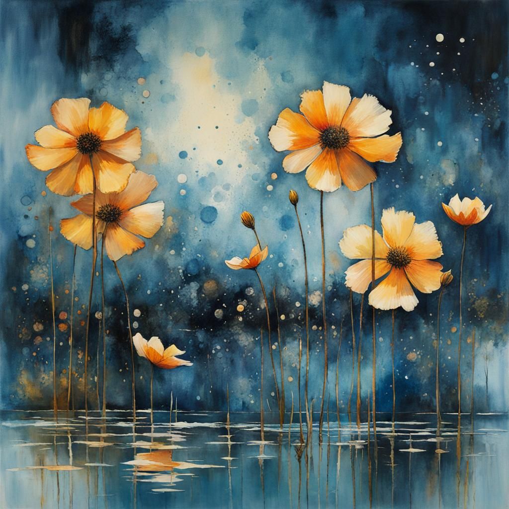 Detailed Water Reflections in Art Brut Style