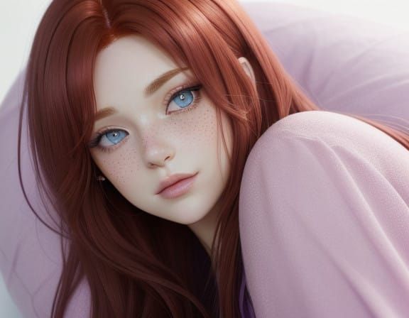 Anime-Style Redhead in Relaxation