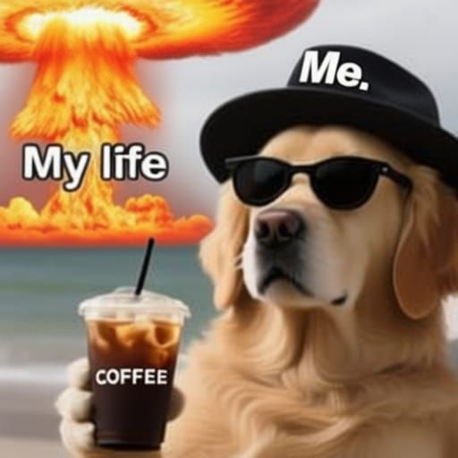 Nuclear Explosion Cloud Labeled "My Life" with Coffee and Do...