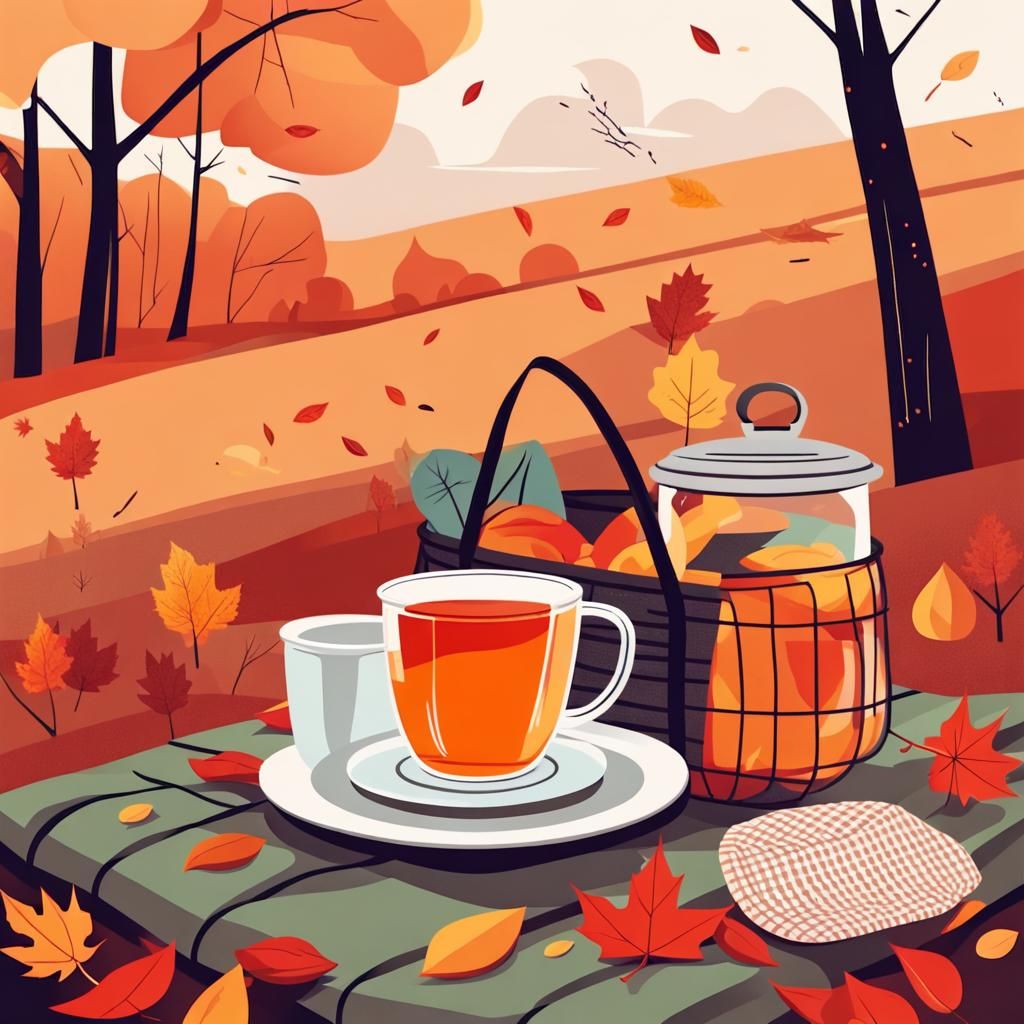 Autumn Picnic Scene: 2D Flat Illustration