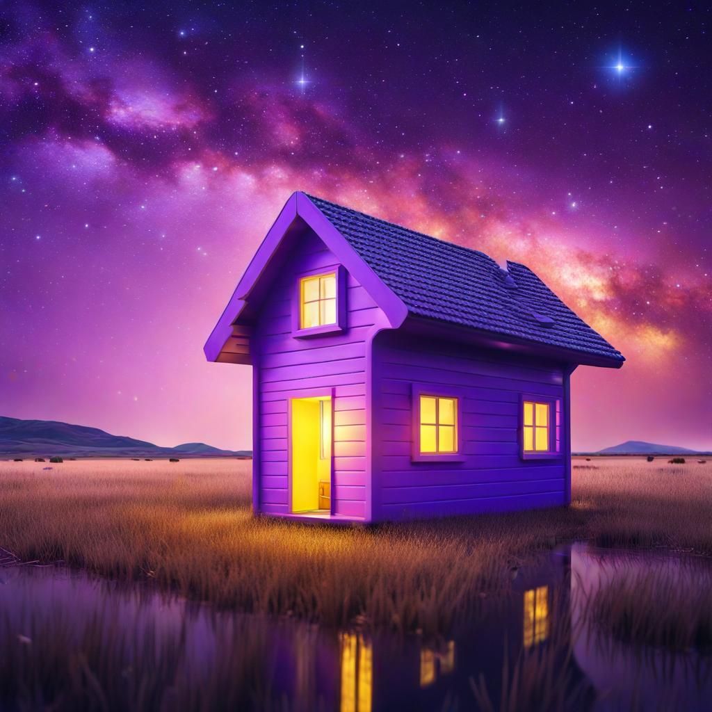Dreamlike Floating House Under Starry Sky