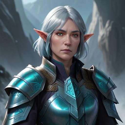 Half-Elf Paladin with Dire Wolf in Detailed Portrait