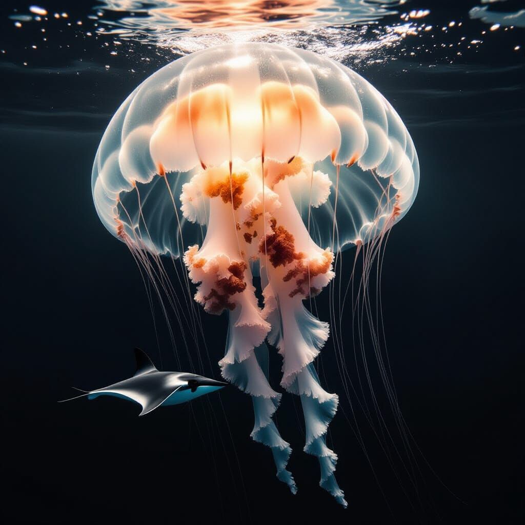 Ethereal Giant Jellyfish in Sepia Monochrome