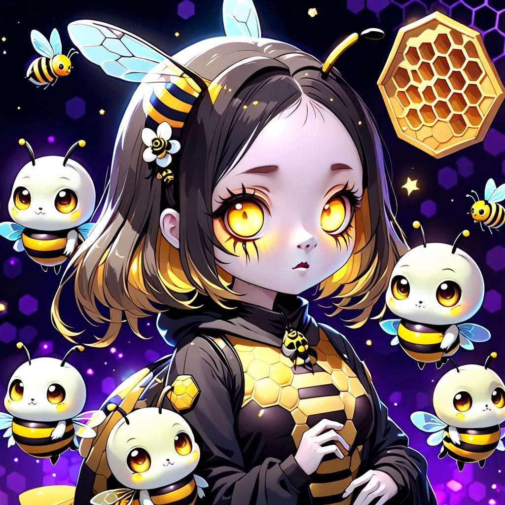 Cute Undead Bee Girl in Chibi Art Style