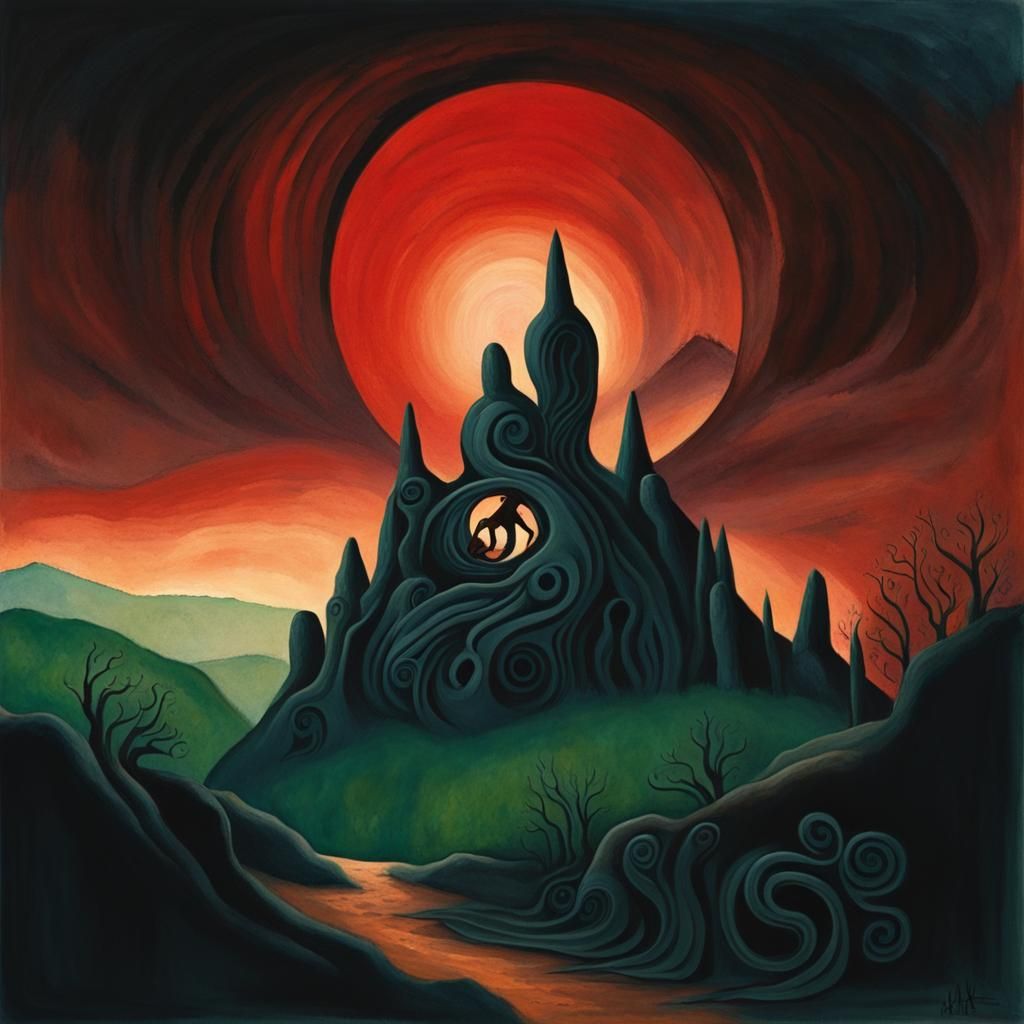 Grieving Earth Mage in Art Nouveau Cave Painting