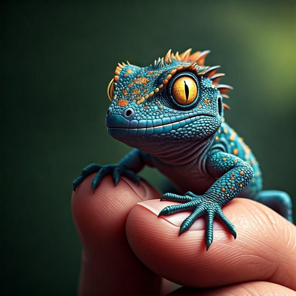 Miniature Lizard Creature in Human Hands