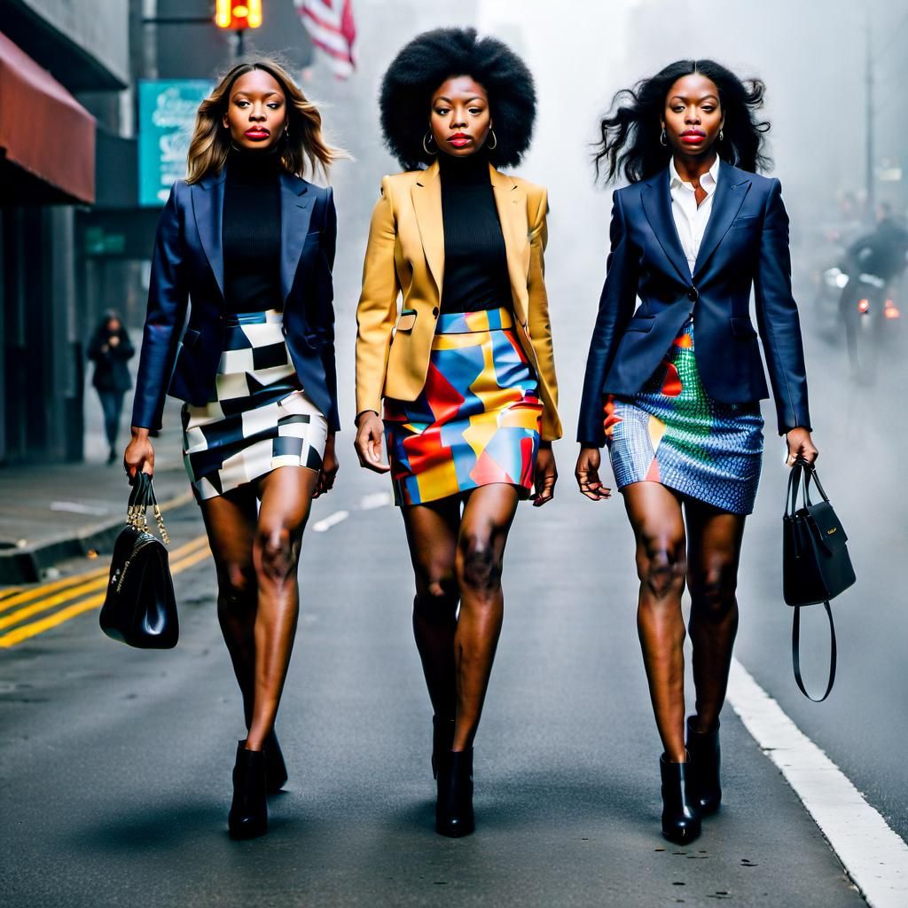 Confident Businesswomen in Abstract Fashion, Foggy City