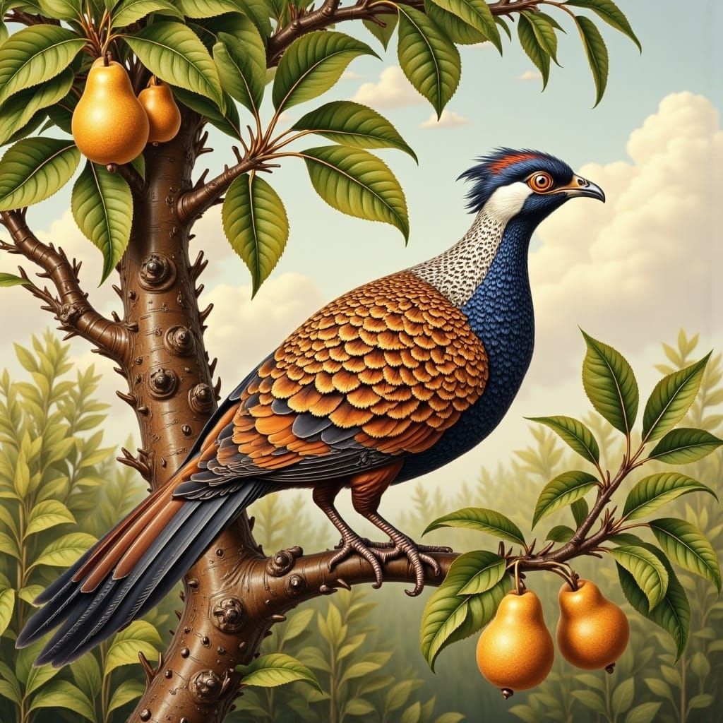 Partridge in Pear Tree, Botanical Illustration