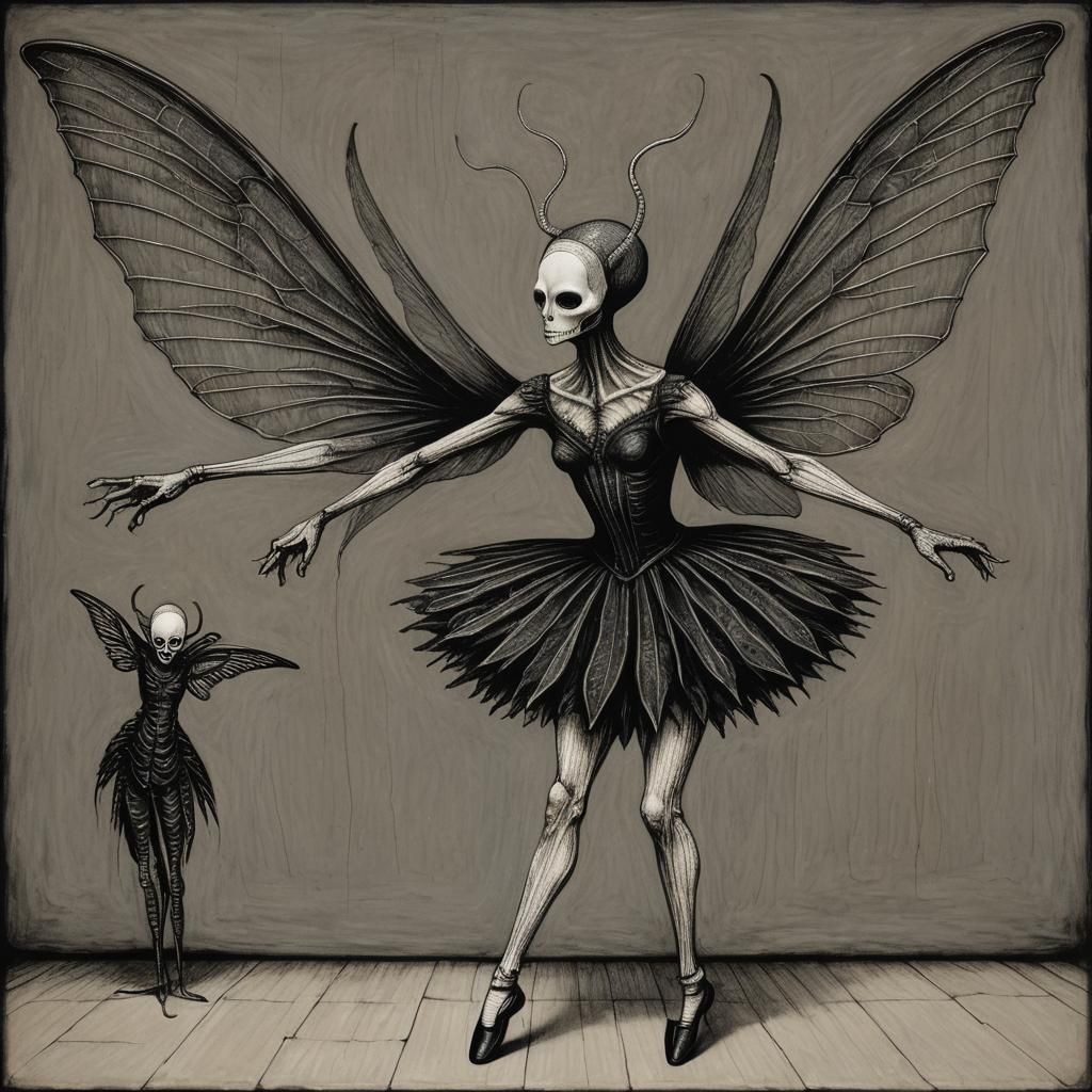 Macabre Fairy Ballerina in Gorey-Giger Style