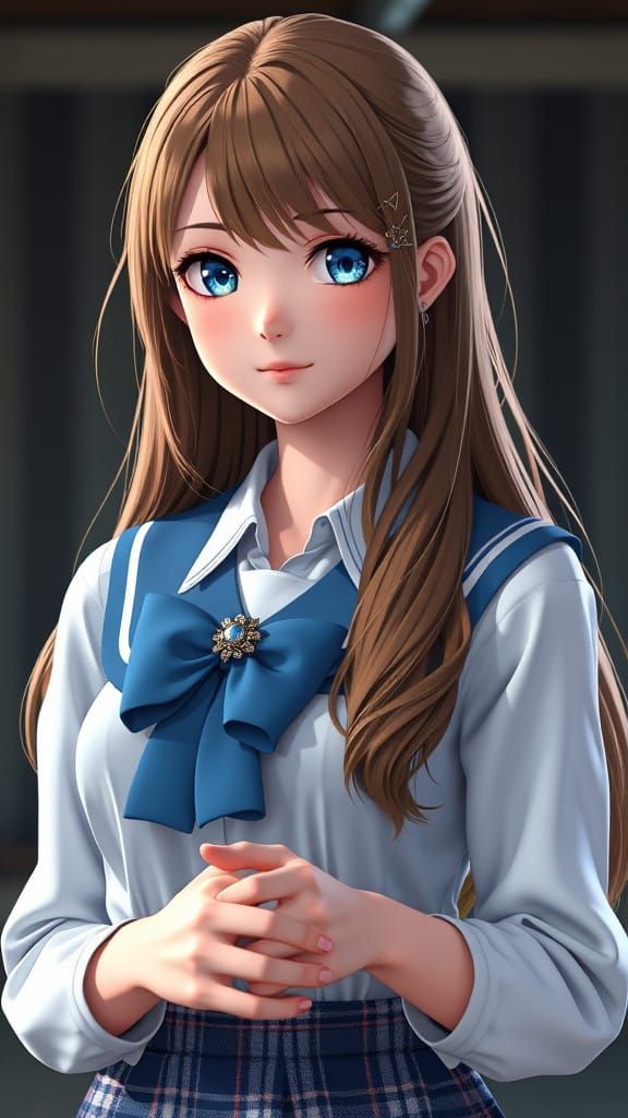 German Catholic Schoolgirl in Hyper-Realistic Anime Style