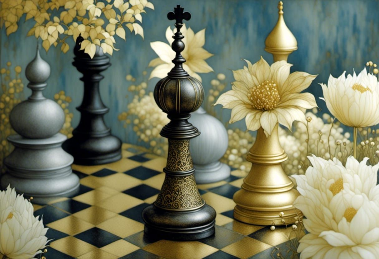 Gold Chess Piece in Lush Enchanted Garden