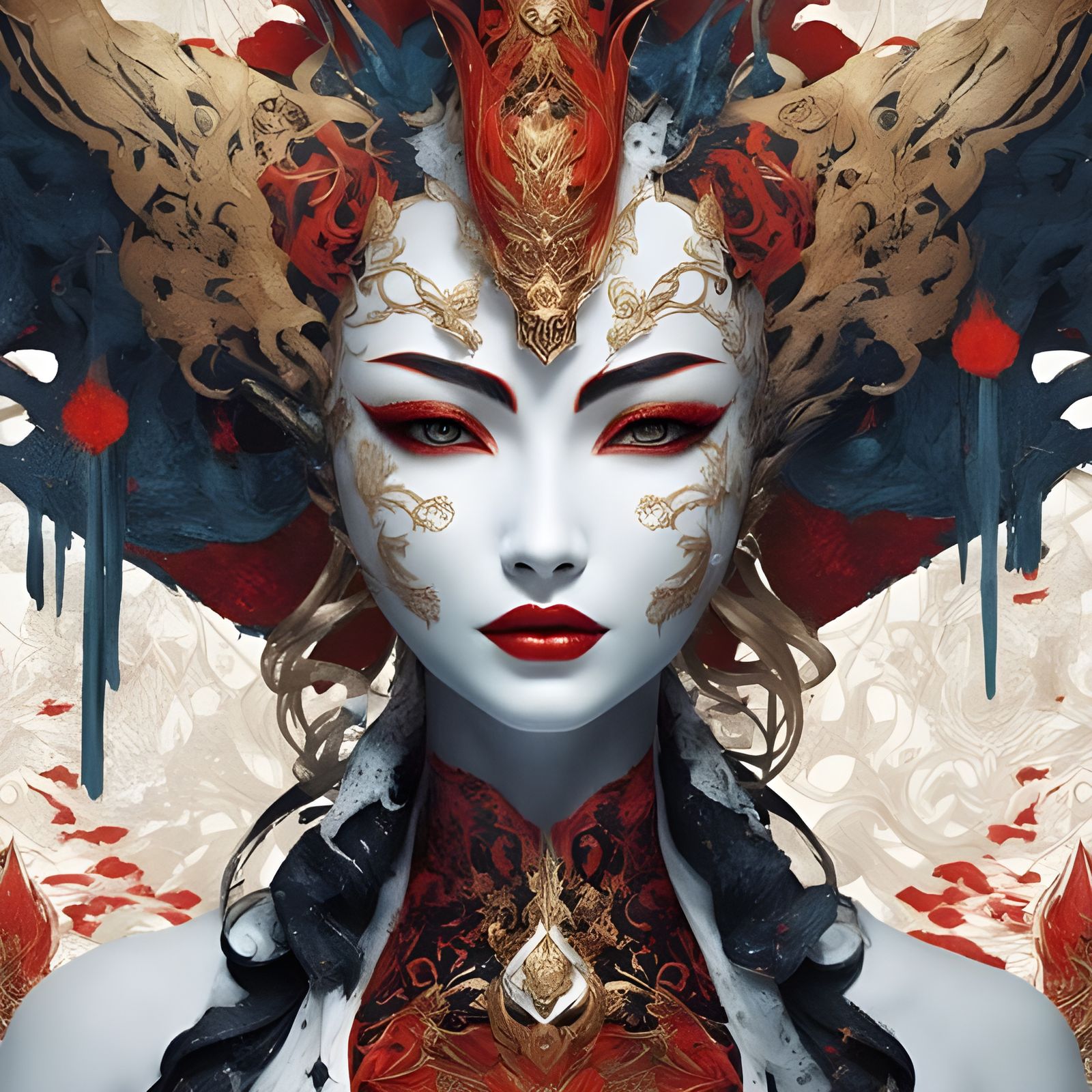 Porcelain Kitsune Portrait with Labyrinth Face Paint