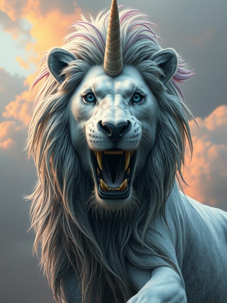 Roaring lion unicorn hybrid