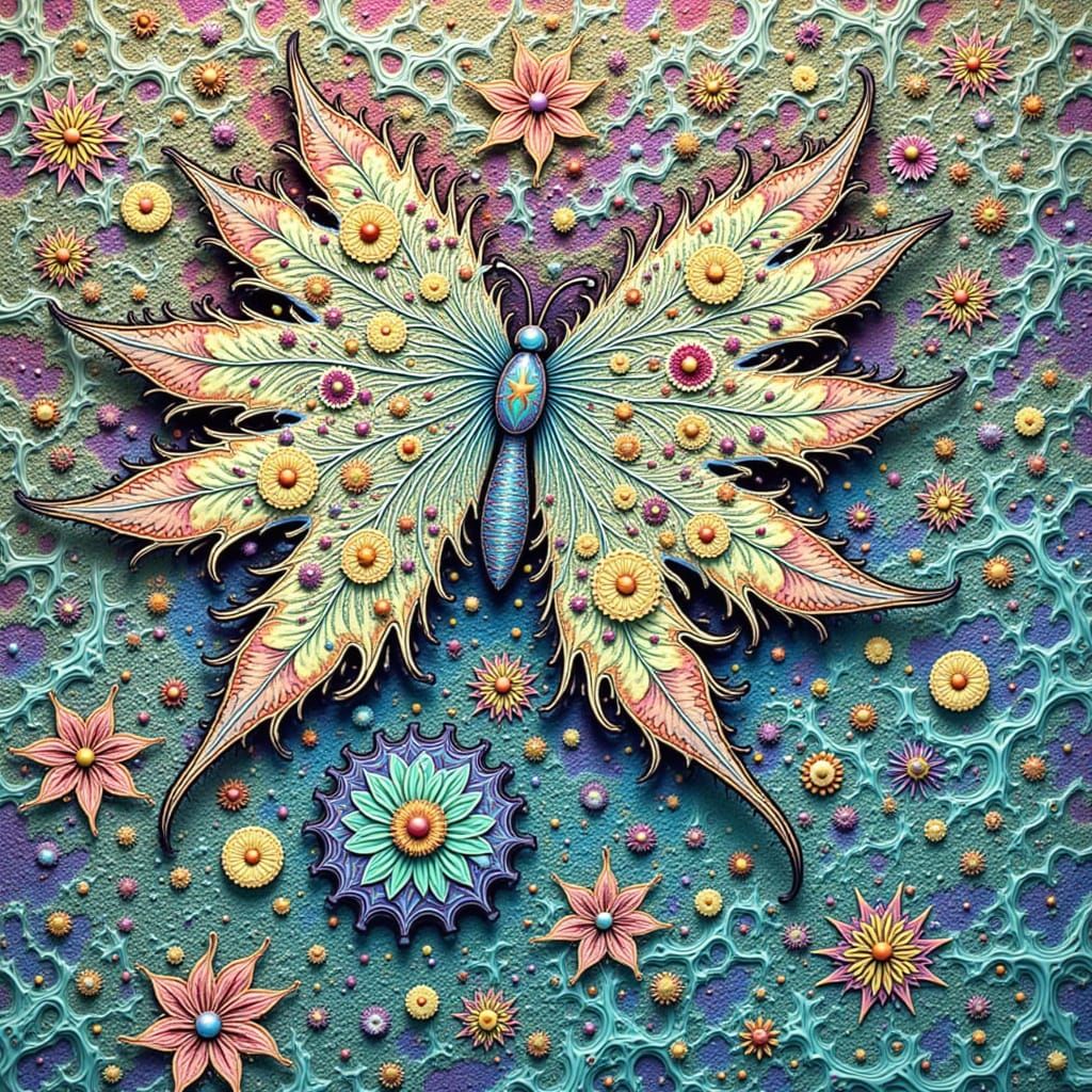 Vibrant Psychedelic Butterfly Emerges from Glowing Maple Lea...