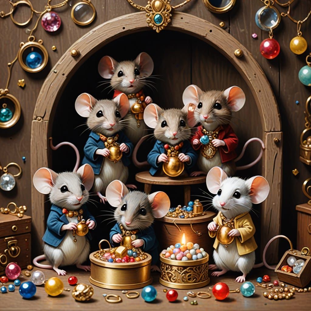 Whimsical Mice Party Scene in a Cozy Mouse Hole