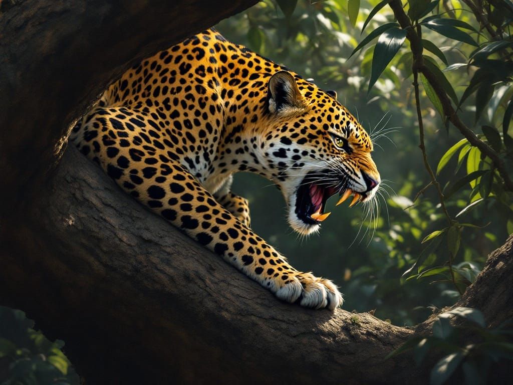 Wild Jungle Leopard Portrait in Dramatic Light