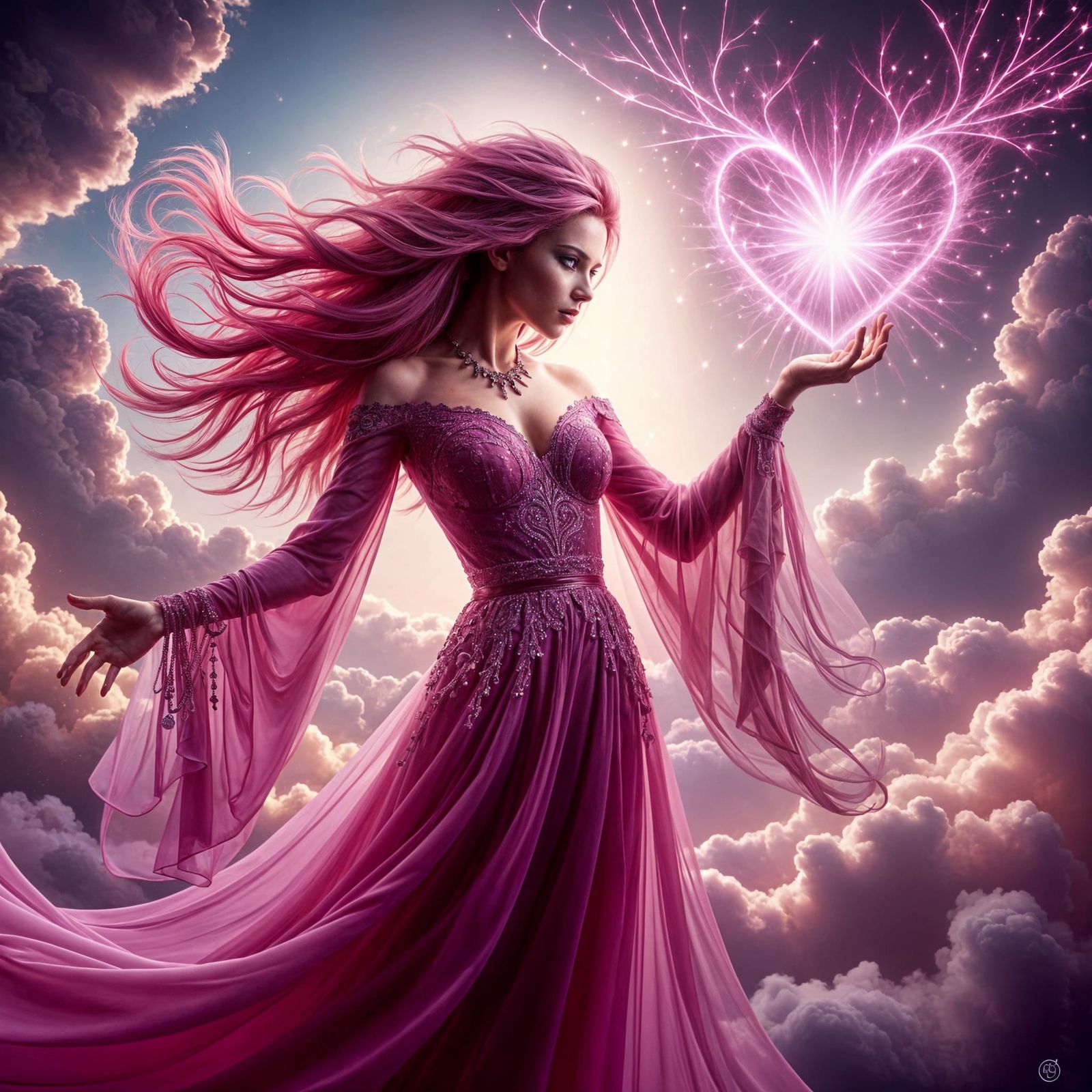 Beautiful Pink-Haired Witch Casting a Spell